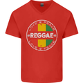 Love Peace Reggae Music Mens V-Neck Cotton T-Shirt Red