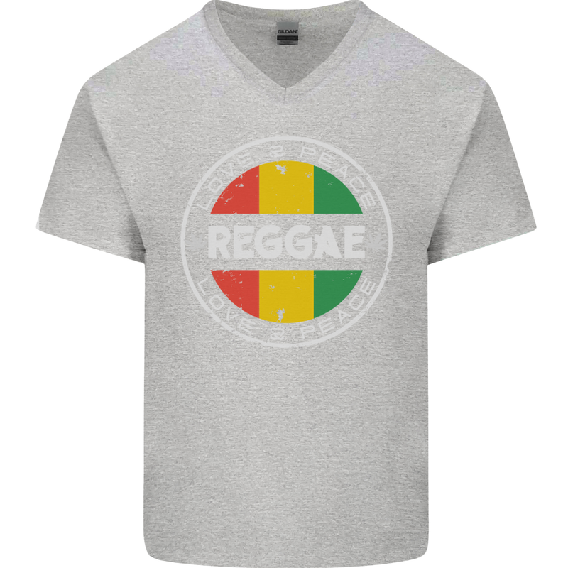 Love Peace Reggae Music Mens V-Neck Cotton T-Shirt Sports Grey