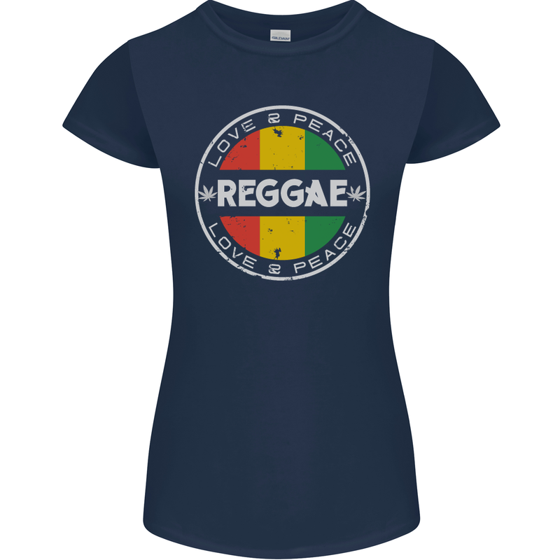 Love Peace Reggae Music Womens Petite Cut T-Shirt Navy Blue