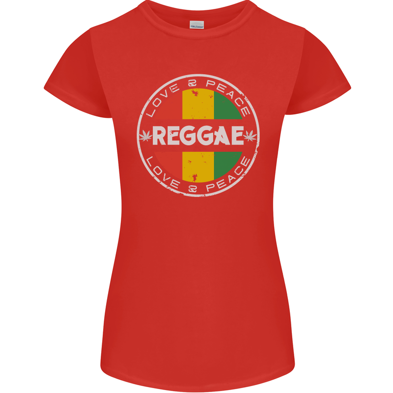 Love Peace Reggae Music Womens Petite Cut T-Shirt Red