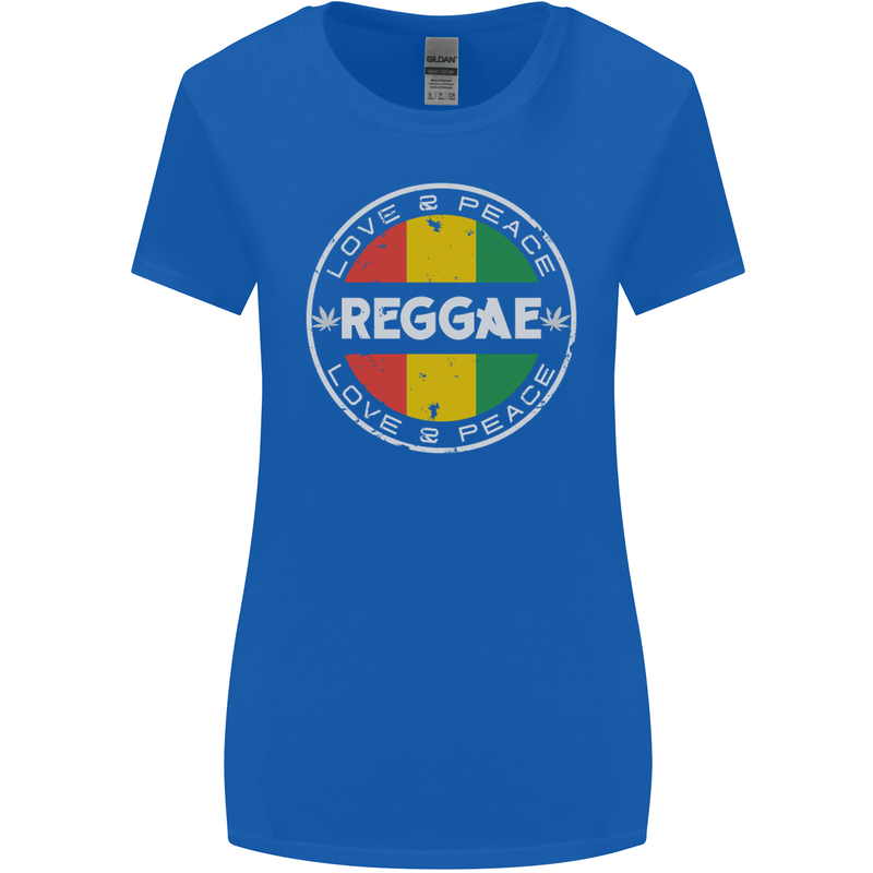 Love Peace Reggae Music Womens Wider Cut T-Shirt Royal Blue