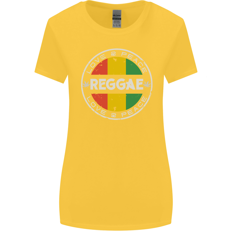 Love Peace Reggae Music Womens Wider Cut T-Shirt Yellow