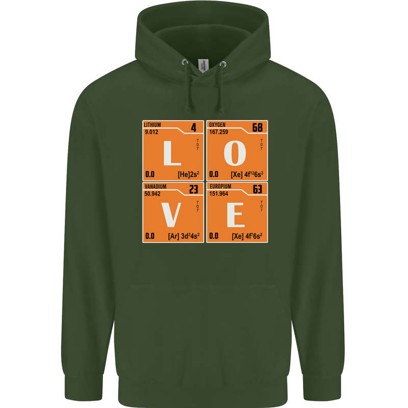 Love Periodic Table Chemistry Geek Funny Childrens Kids Hoodie Forest Green