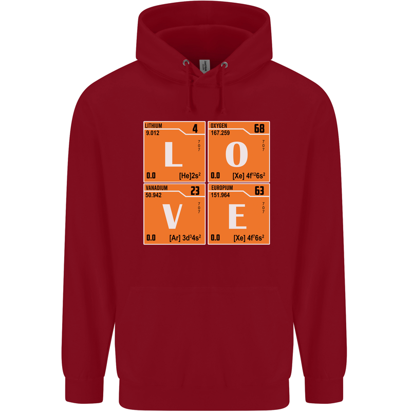 Love Periodic Table Chemistry Geek Funny Childrens Kids Hoodie Red
