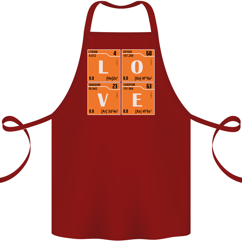 Love Periodic Table Chemistry Geek Funny Cotton Apron 100% Organic Maroon