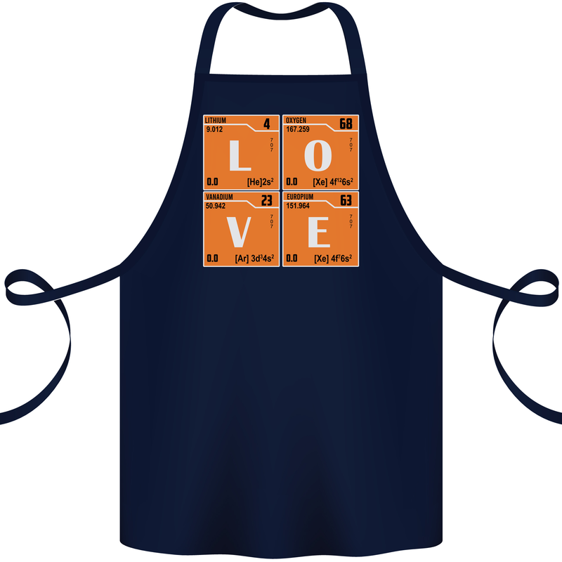 Love Periodic Table Chemistry Geek Funny Cotton Apron 100% Organic Navy Blue