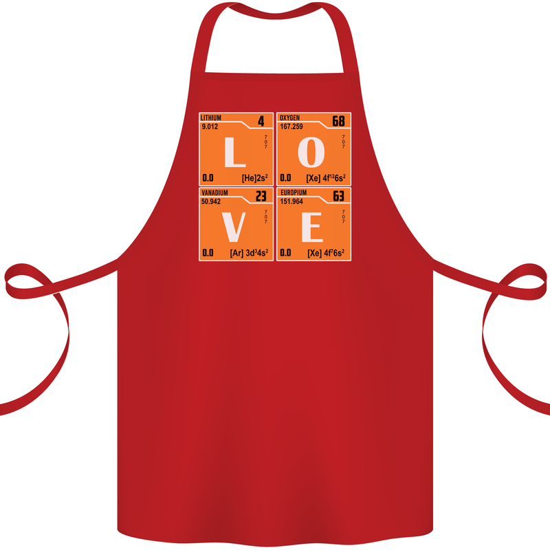 Love Periodic Table Chemistry Geek Funny Cotton Apron 100% Organic Red