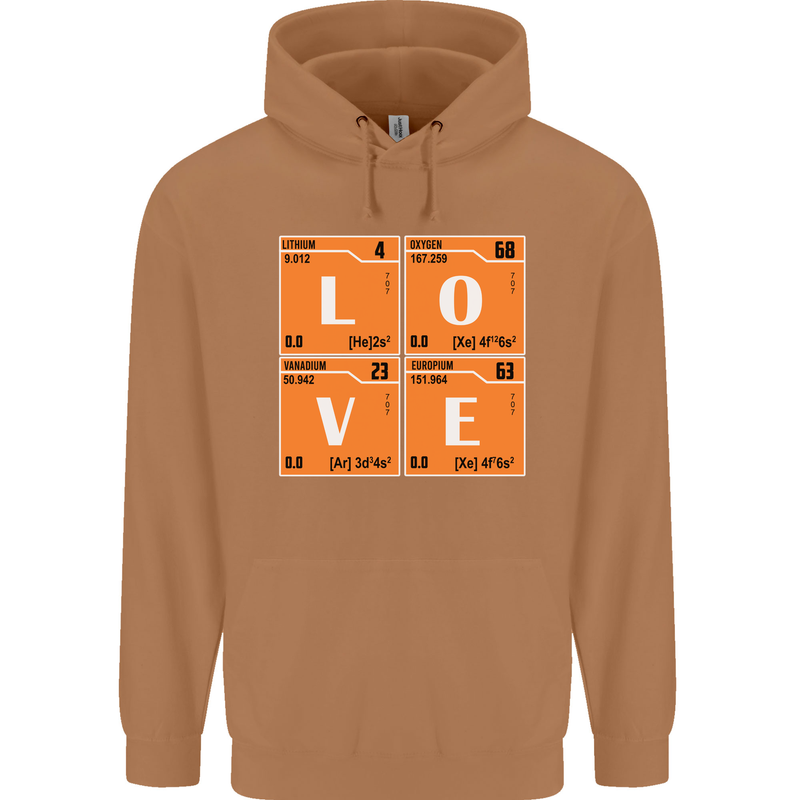 Love Periodic Table Chemistry Geek Funny Mens 80% Cotton Hoodie Caramel Latte