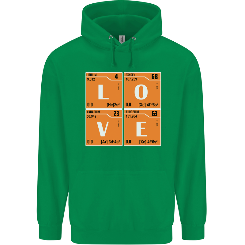 Love Periodic Table Chemistry Geek Funny Mens 80% Cotton Hoodie Irish Green