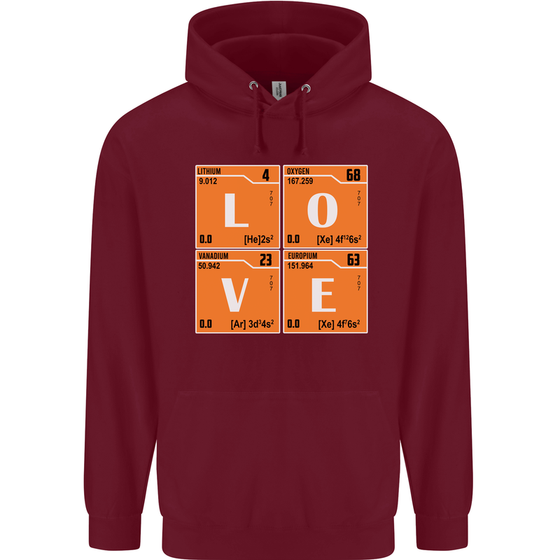 Love Periodic Table Chemistry Geek Funny Mens 80% Cotton Hoodie Maroon
