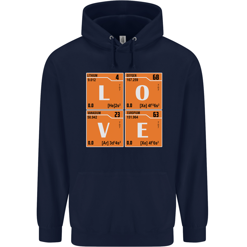 Love Periodic Table Chemistry Geek Funny Mens 80% Cotton Hoodie Navy Blue