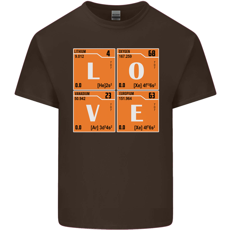 Love Periodic Table Chemistry Geek Funny Mens Cotton T-Shirt Tee Top Dark Chocolate