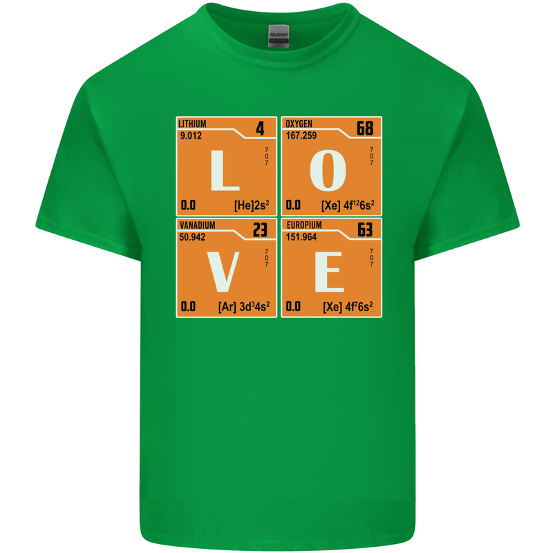 Love Periodic Table Chemistry Geek Funny Mens Cotton T-Shirt Tee Top Irish Green