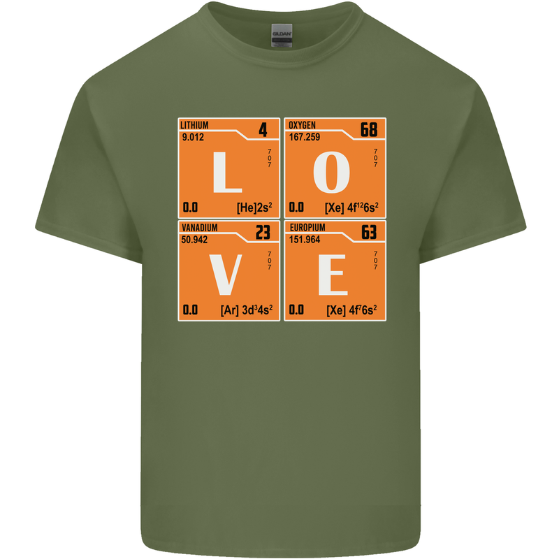 Love Periodic Table Chemistry Geek Funny Mens Cotton T-Shirt Tee Top Military Green