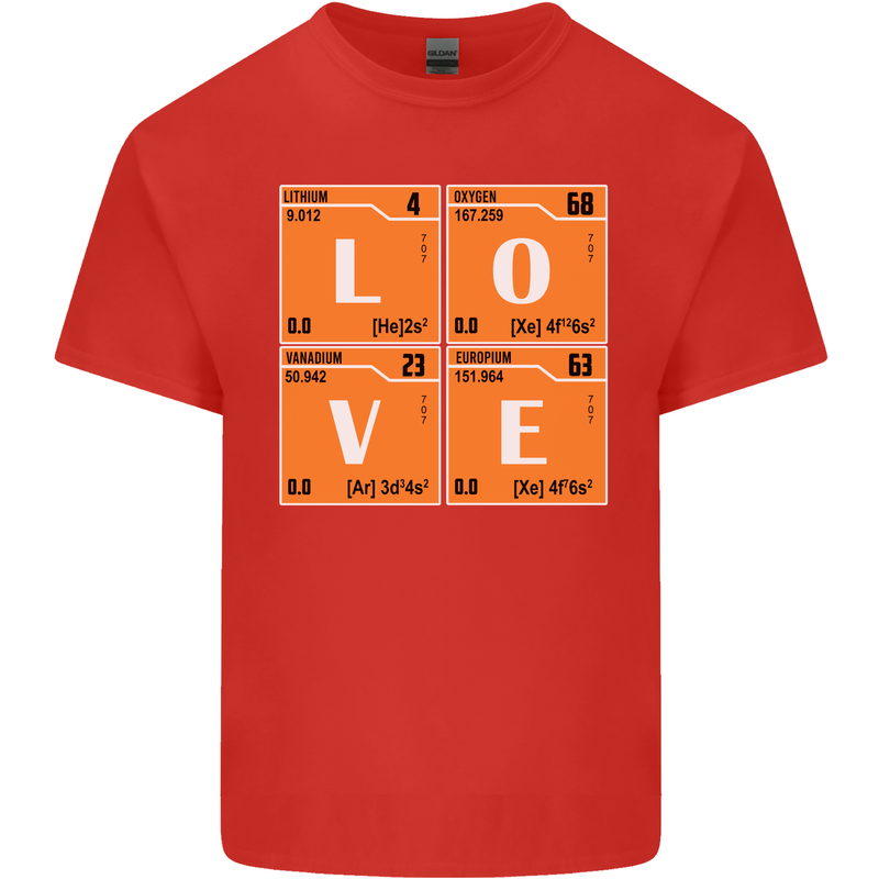 Love Periodic Table Chemistry Geek Funny Mens Cotton T-Shirt Tee Top Red
