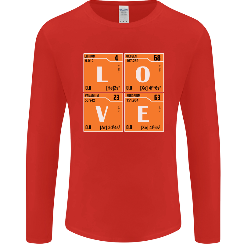 Love Periodic Table Chemistry Geek Funny Mens Long Sleeve T-Shirt Red