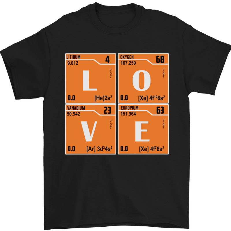 Love Periodic Table Chemistry Geek Funny Mens T-Shirt Cotton Gildan Black