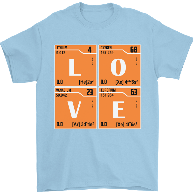 Love Periodic Table Chemistry Geek Funny Mens T-Shirt Cotton Gildan Light Blue