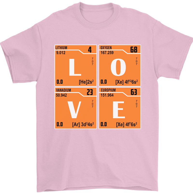 Love Periodic Table Chemistry Geek Funny Mens T-Shirt Cotton Gildan Light Pink