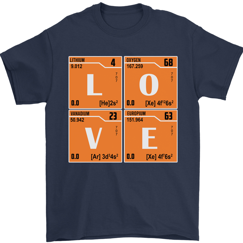 Love Periodic Table Chemistry Geek Funny Mens T-Shirt Cotton Gildan Navy Blue