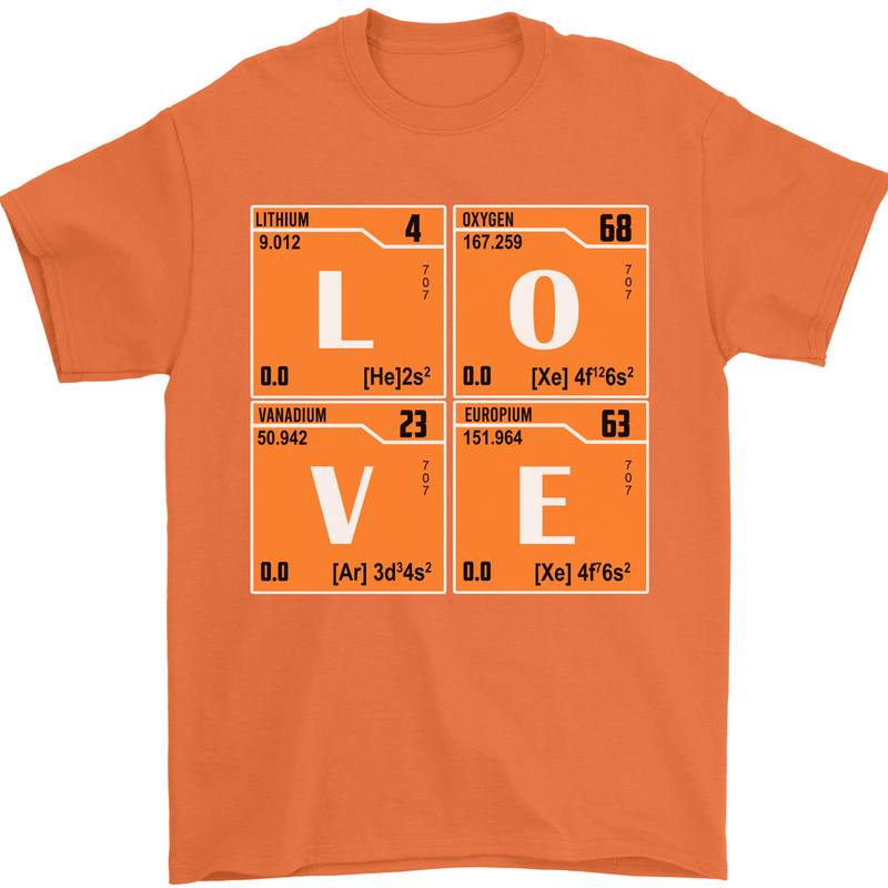 Love Periodic Table Chemistry Geek Funny Mens T-Shirt Cotton Gildan Orange