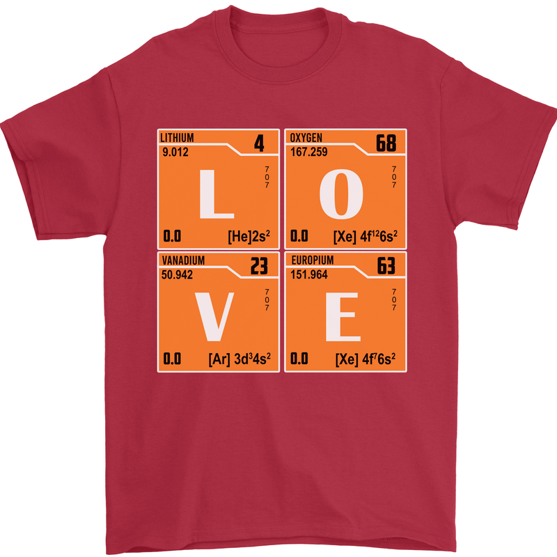 Love Periodic Table Chemistry Geek Funny Mens T-Shirt Cotton Gildan Red