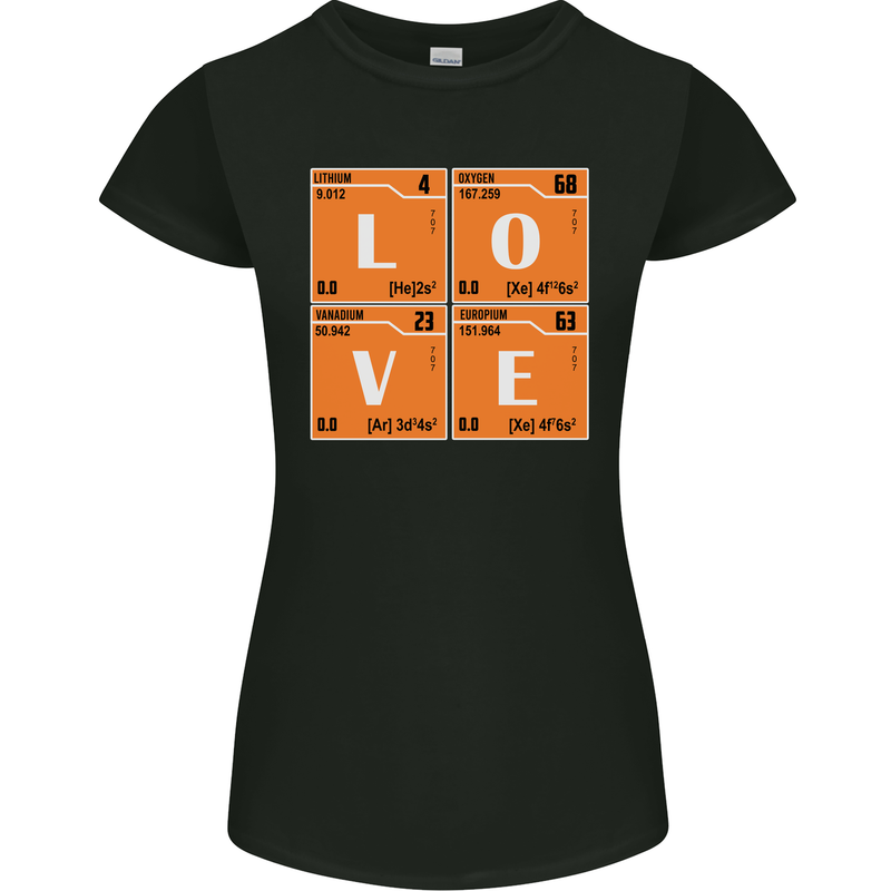 Love Periodic Table Chemistry Geek Funny Womens Petite Cut T-Shirt Black
