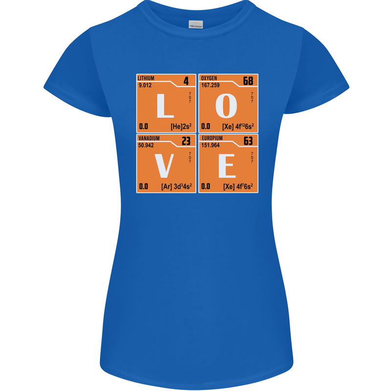 Love Periodic Table Chemistry Geek Funny Womens Petite Cut T-Shirt Royal Blue