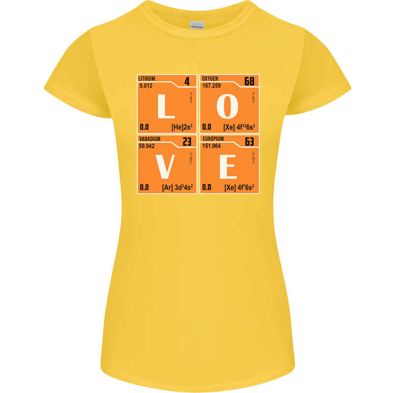 Love Periodic Table Chemistry Geek Funny Womens Petite Cut T-Shirt Yellow