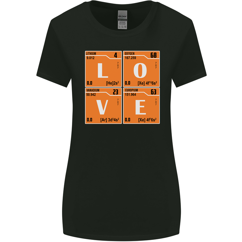 Love Periodic Table Chemistry Geek Funny Womens Wider Cut T-Shirt Black