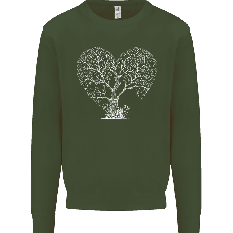 Love Tree Heart Aborist Ecology Environment Kids Sweatshirt Jumper Forest Green