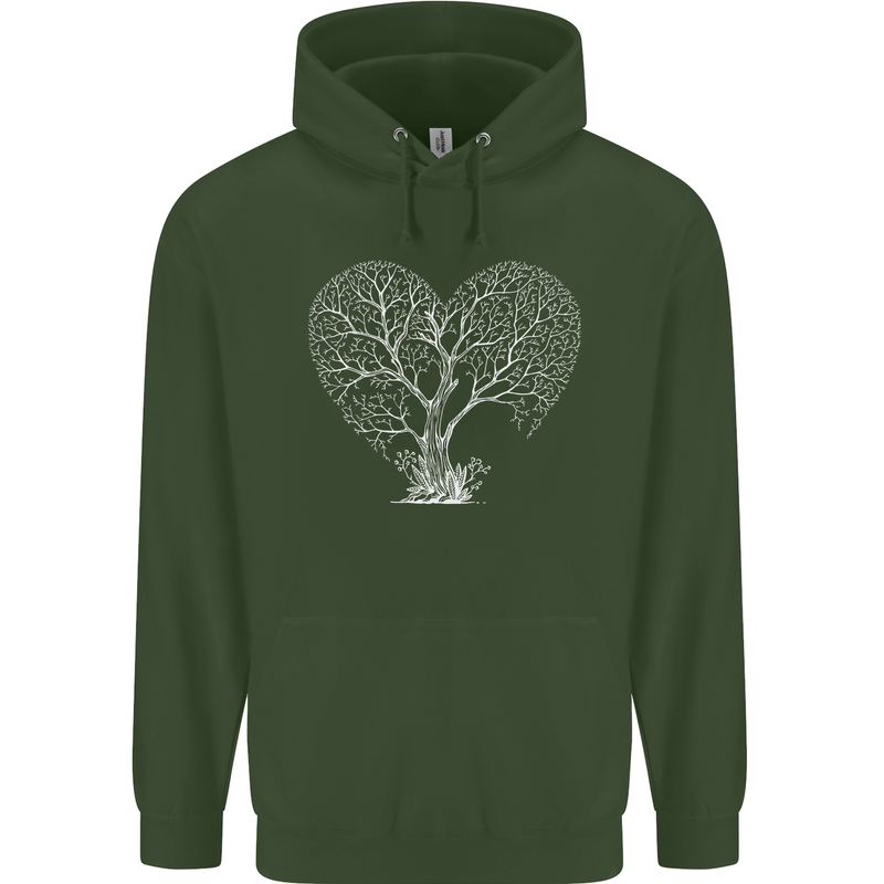 Love Tree Heart Aborist Ecology Environment Mens 80% Cotton Hoodie Forest Green