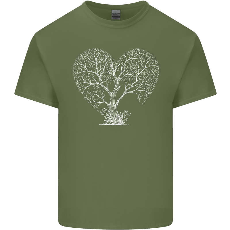Love Tree Heart Aborist Ecology Environment Mens Cotton T-Shirt Tee Top Military Green