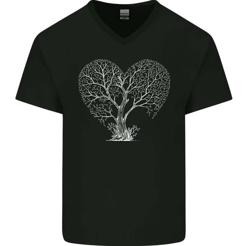 Love Tree Heart Aborist Ecology Environment Mens V-Neck Cotton T-Shirt Black