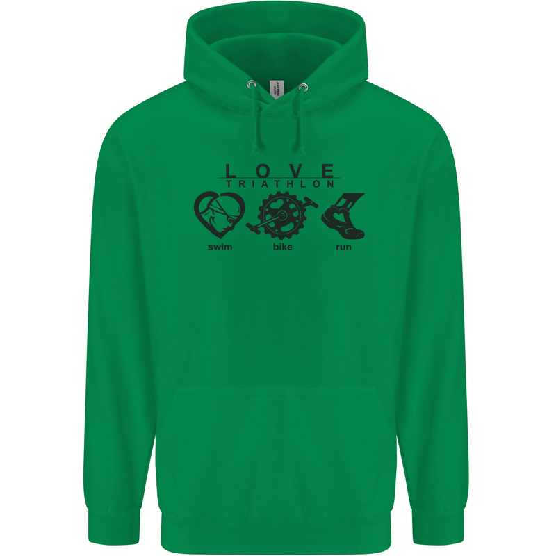 Love Triathlon Running Swimming Cycling Childrens Kids Hoodie Irish Green