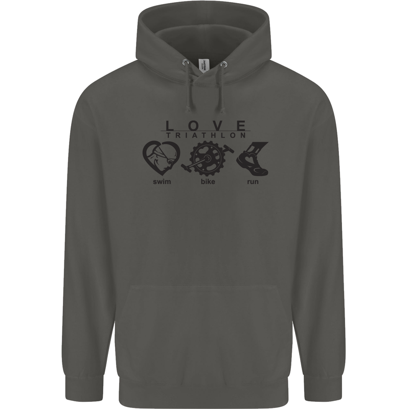 Love Triathlon Running Swimming Cycling Childrens Kids Hoodie Storm Grey