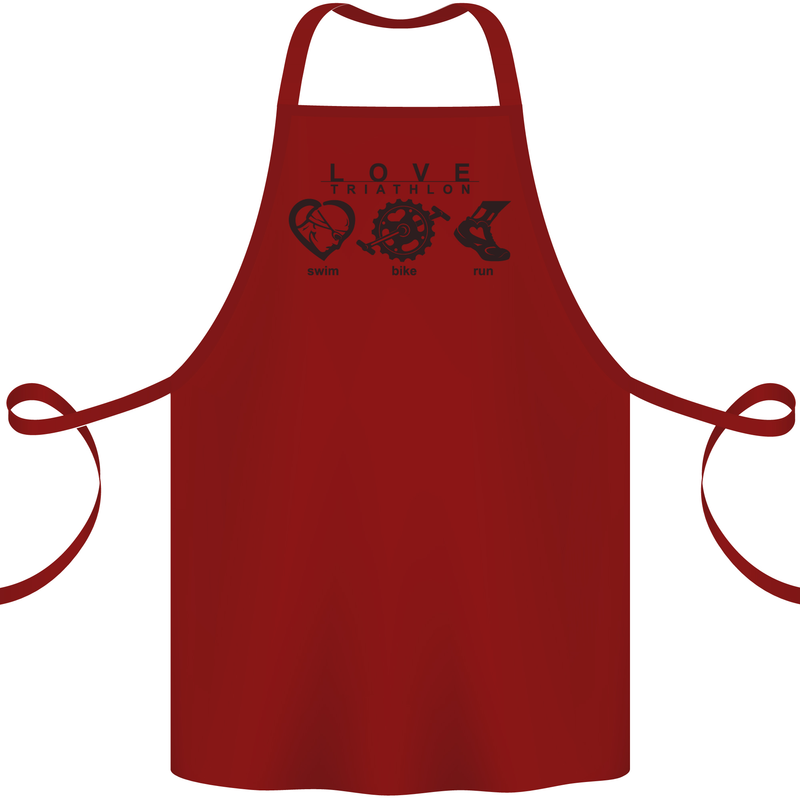 Love Triathlon Running Swimming Cycling Cotton Apron 100% Organic Maroon