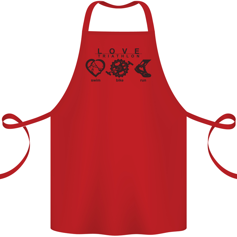 Love Triathlon Running Swimming Cycling Cotton Apron 100% Organic Red