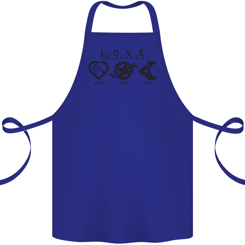 Love Triathlon Running Swimming Cycling Cotton Apron 100% Organic Royal Blue