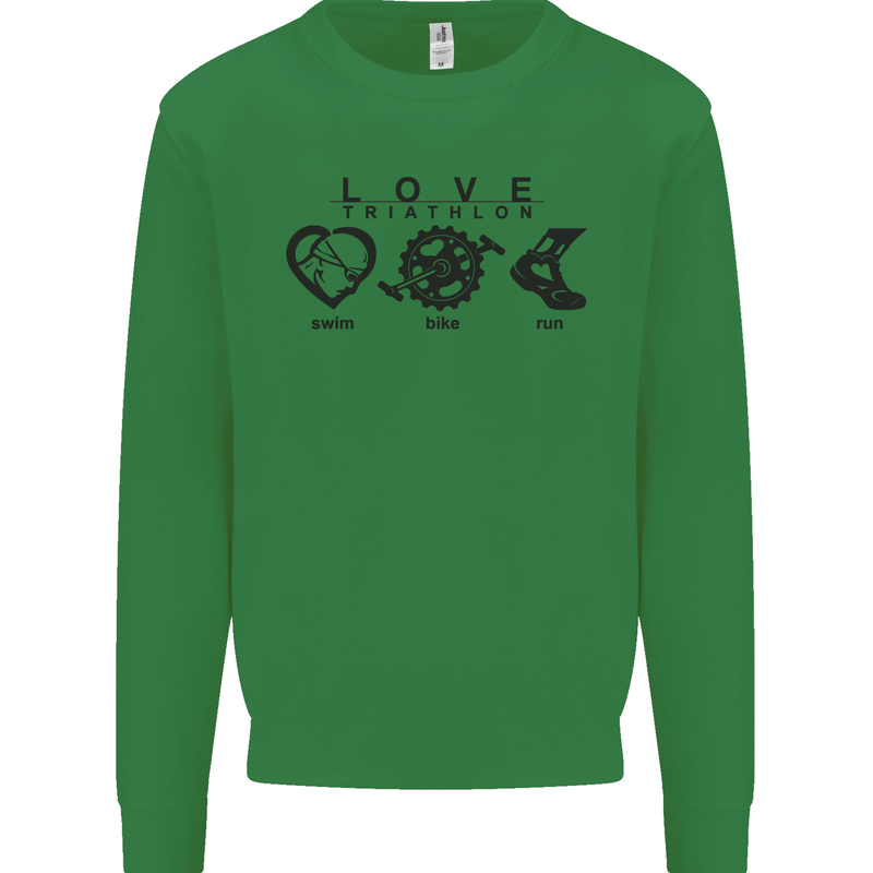 Love Triathlon Running Swimming Cycling Kids Sweatshirt Jumper Irish Green