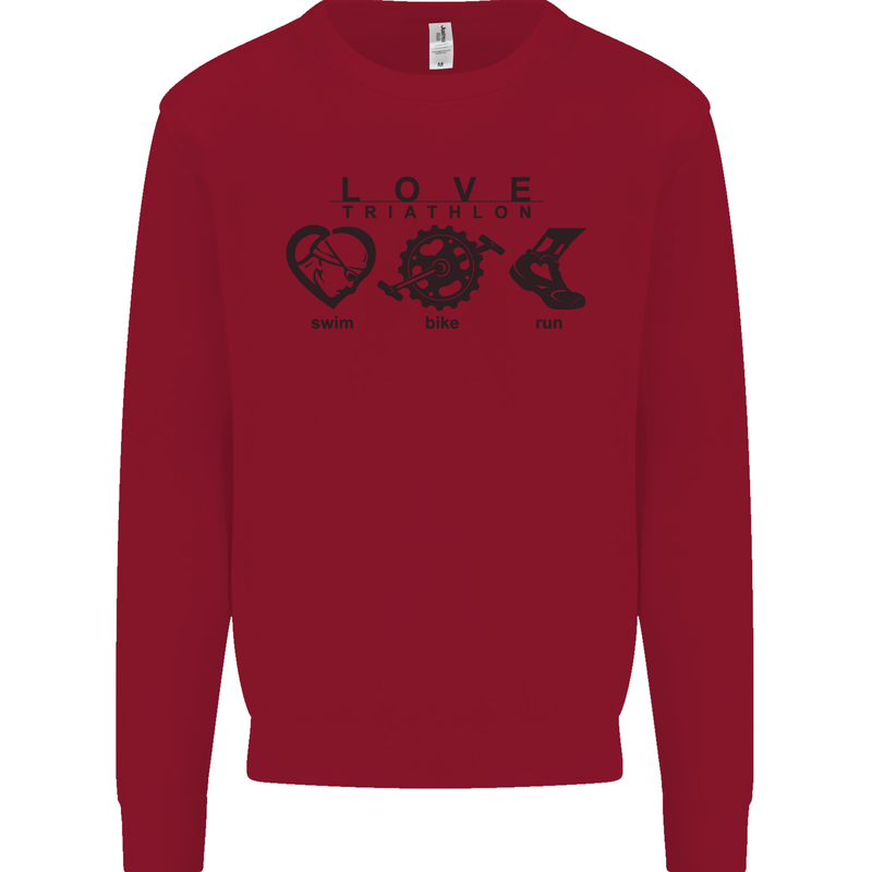 Love Triathlon Running Swimming Cycling Kids Sweatshirt Jumper Red