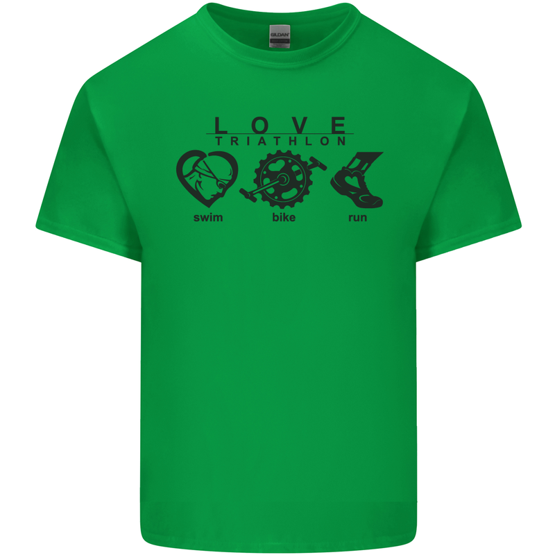 Love Triathlon Running Swimming Cycling Kids T-Shirt Childrens Irish Green