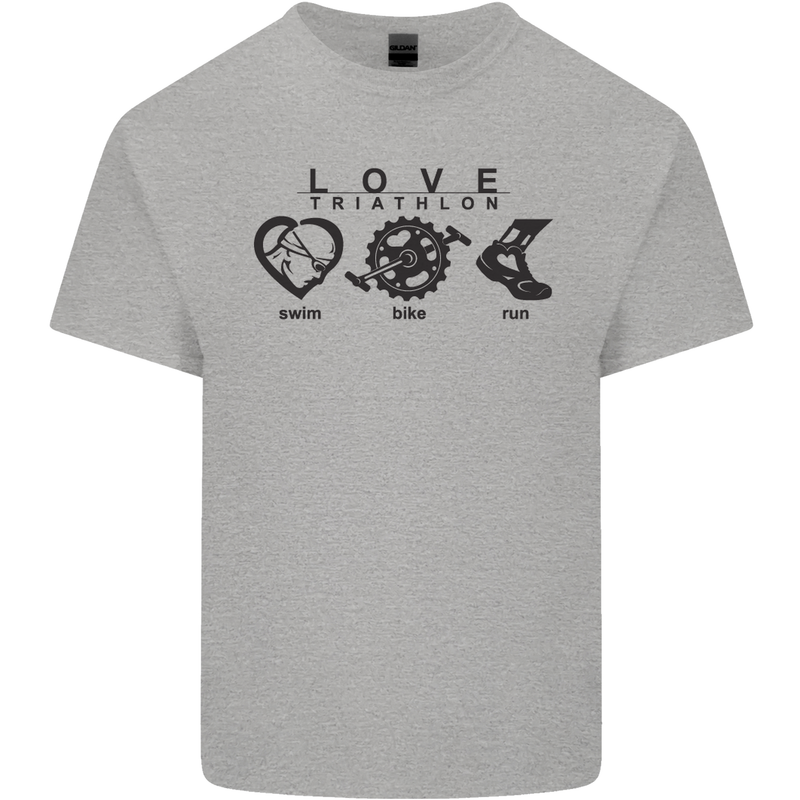 Love Triathlon Running Swimming Cycling Kids T-Shirt Childrens Sports Grey