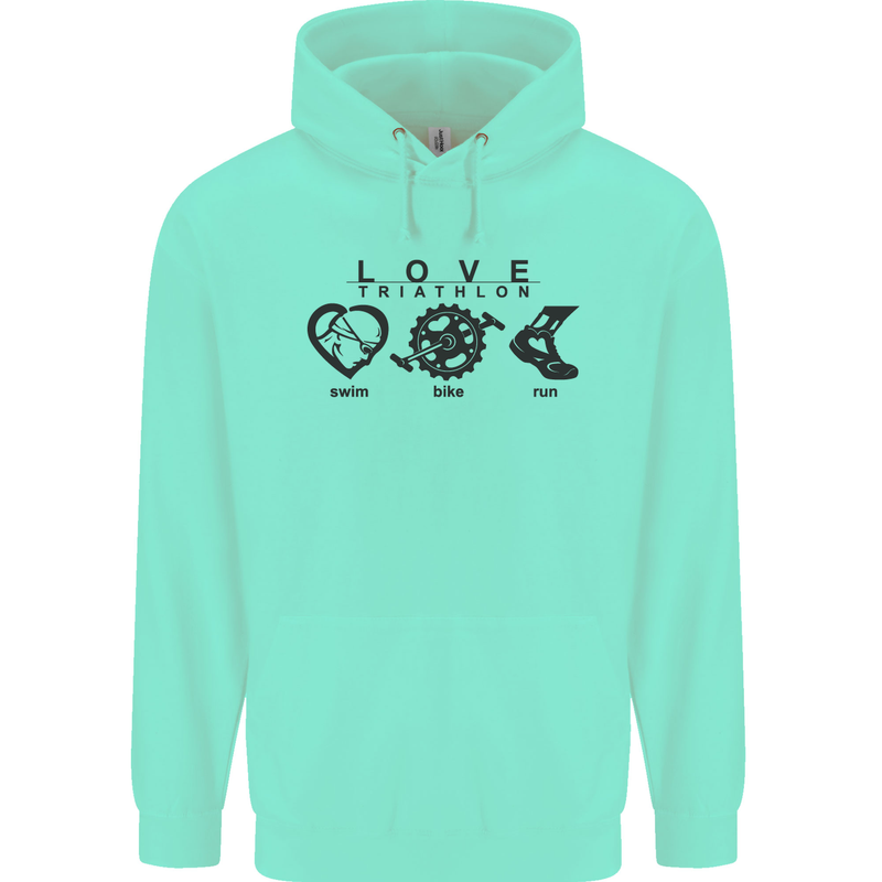 Love Triathlon Running Swimming Cycling Mens 80% Cotton Hoodie Peppermint