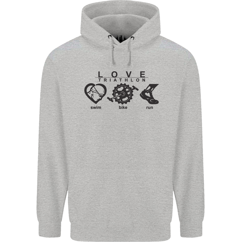Love Triathlon Running Swimming Cycling Mens 80% Cotton Hoodie Sports Grey