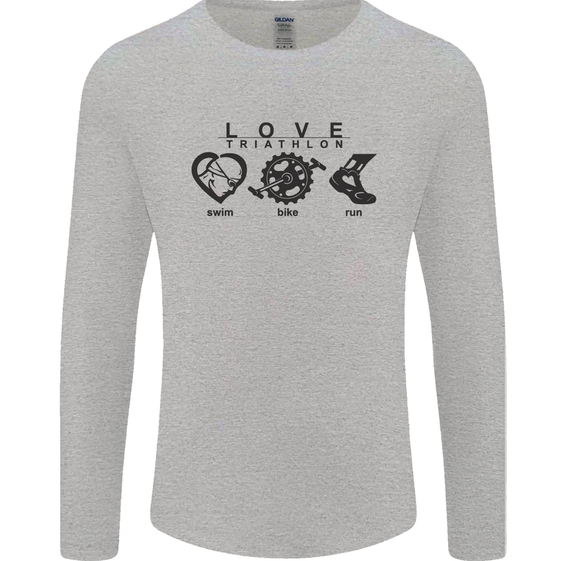 Love Triathlon Running Swimming Cycling Mens Long Sleeve T-Shirt Sports Grey