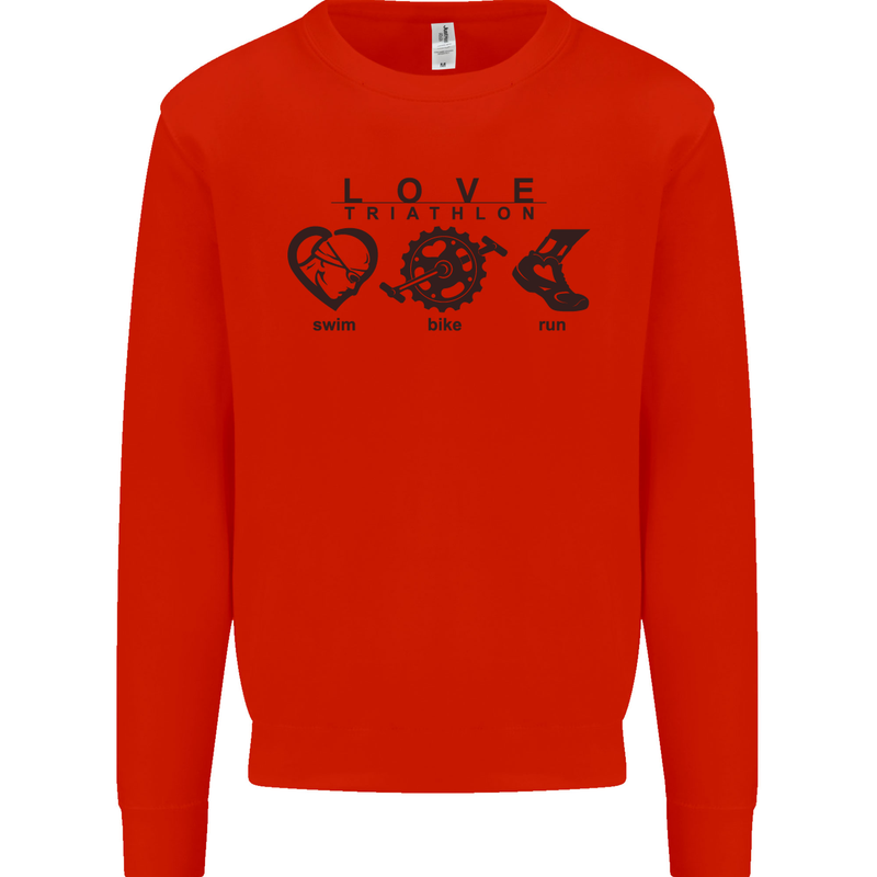 Love Triathlon Running Swimming Cycling Mens Sweatshirt Jumper Bright Red