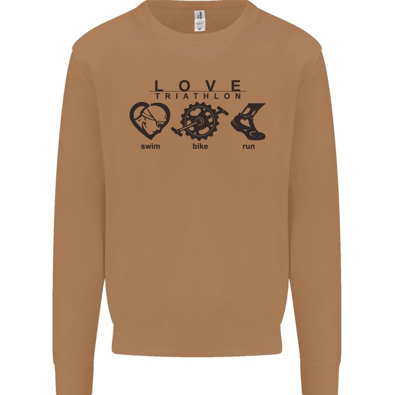 Love Triathlon Running Swimming Cycling Mens Sweatshirt Jumper Caramel Latte