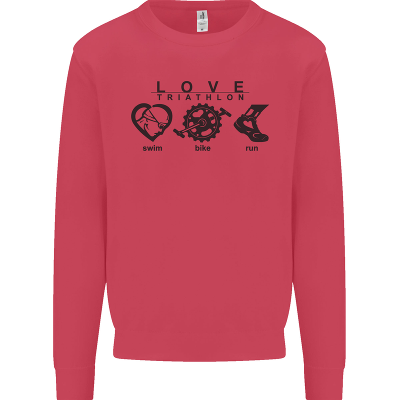 Love Triathlon Running Swimming Cycling Mens Sweatshirt Jumper Heliconia