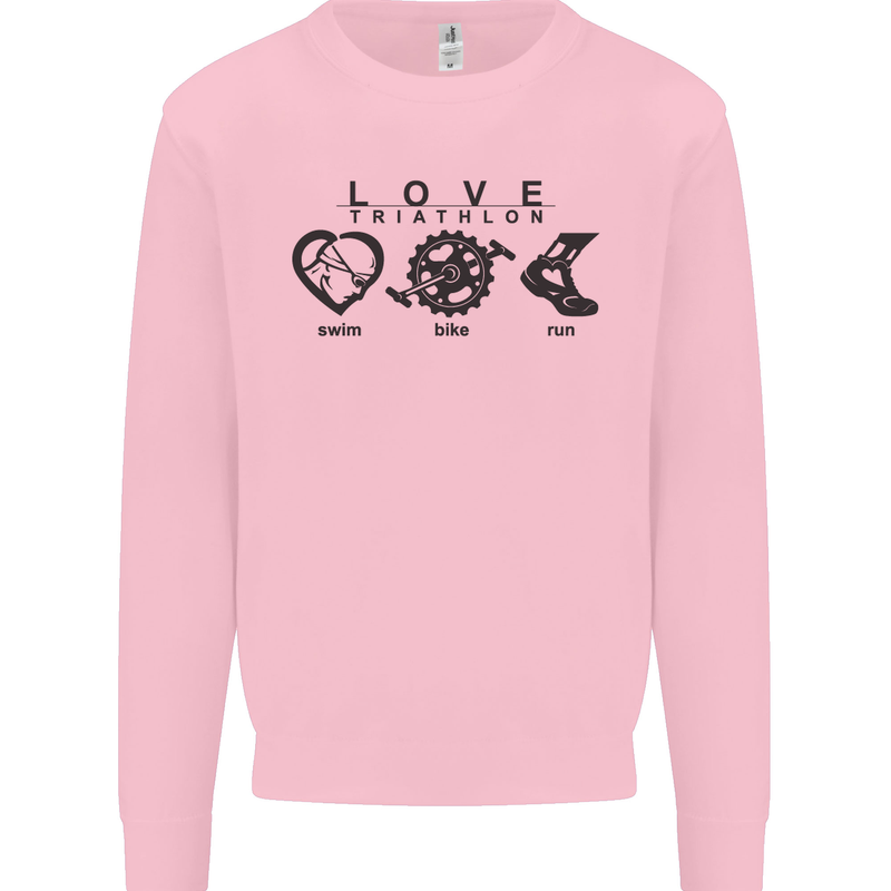 Love Triathlon Running Swimming Cycling Mens Sweatshirt Jumper Light Pink